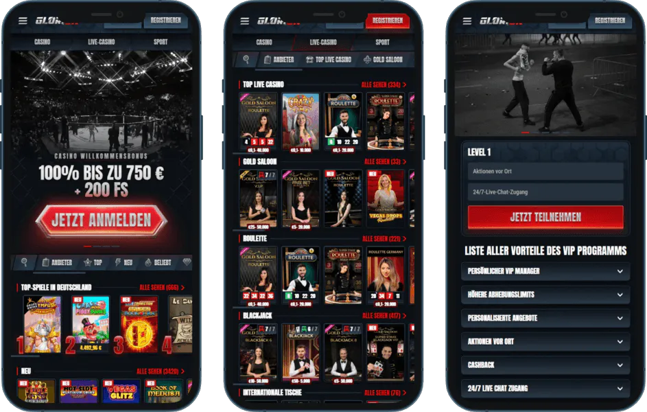 Glorion Casino für mobile Geräte und Smartphones